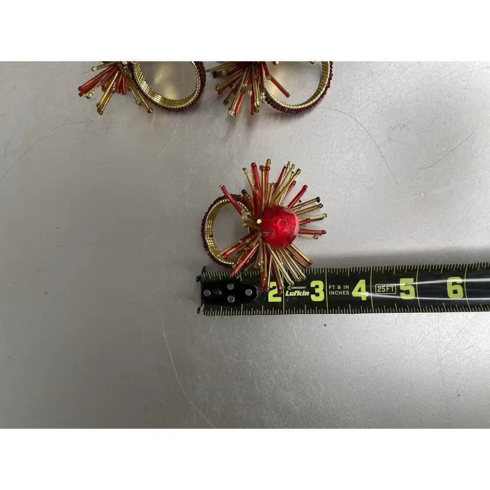 Pier 1 Starburst Napkin Ring Set MCM Look Retro Atomic Red Gold Set Of 4